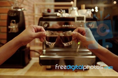 Coffee Clink Glasses Stock Photo