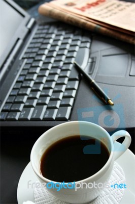 Coffee Computer And Business Stock Photo