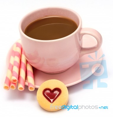 Coffee Cookies Heart Indicates Bicky Biscuits And Cracker Stock Photo