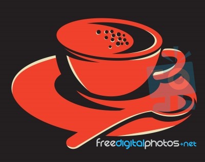 Coffee Cup Bubbles Spoon Retro Stock Image