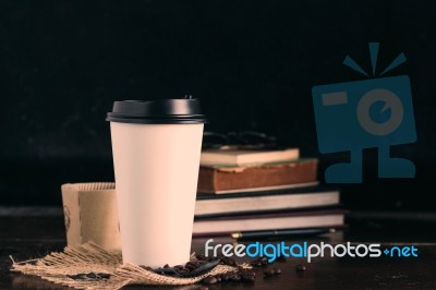 Coffee Cup On Table With Black Background Stock Photo