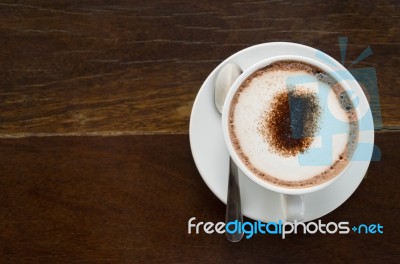 Coffee Cup On Table Wood Background Stock Photo