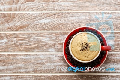 Coffee Cup On Wood Office Table Background Stock Photo