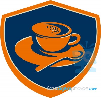 Coffee Cup Teaspoon Crest Retro Stock Image