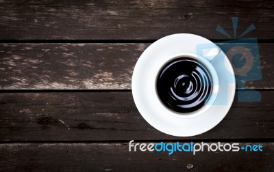 Coffee Cup With Space On Vintage Dark Wood Background Stock Photo