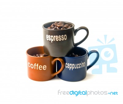 Coffee Cups With Coffee Beans Stock Photo