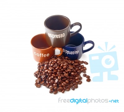 Coffee Cups With Coffee Beans Stock Photo