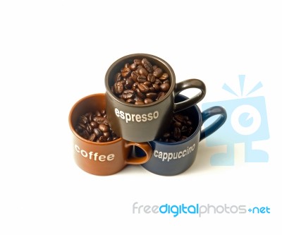 Coffee Cups With Coffee Beans Stock Photo