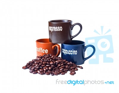 Coffee Cups With Coffee Beans Stock Photo