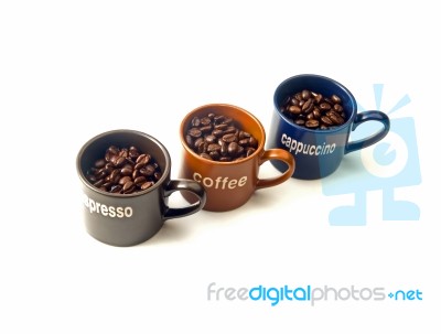 Coffee Cups With Coffee Beans Stock Photo