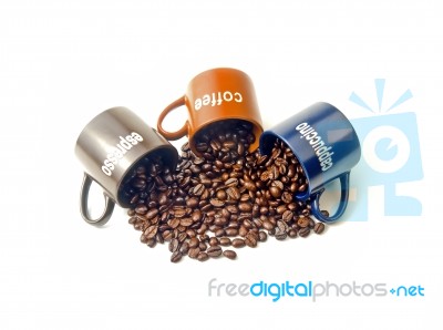 Coffee Cups With Coffee Beans Stock Photo