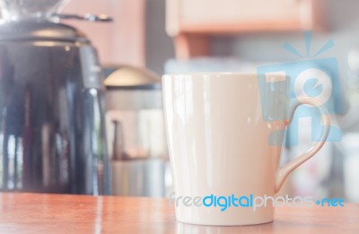 Coffee Mug In Coffee Shop Stock Photo