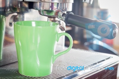 Coffee Mug In Coffee Shop Stock Photo