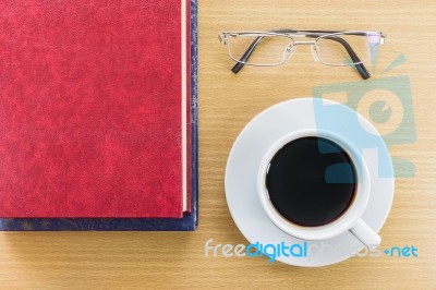 Coffee On A Wood Table With Glasses Stock Photo