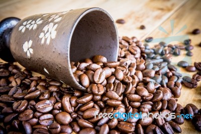 Coffee On Grunge Wooden Background Stock Photo