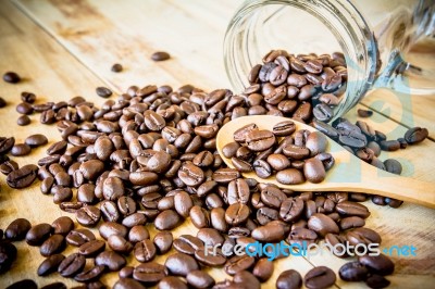 Coffee On Grunge Wooden Background Stock Photo