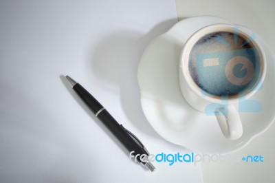 Coffee On Working Desk Stock Photo