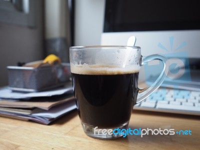 Coffee On Working Table Stock Photo