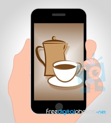 Coffee Online On Mobile Phone 3d Illustration Stock Image