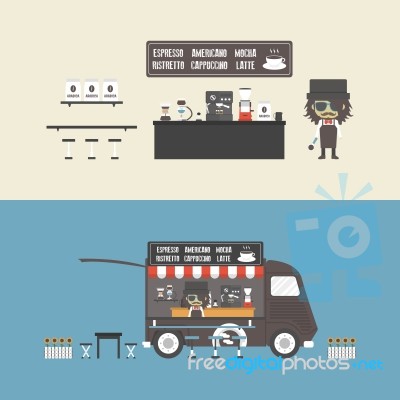 Coffee Shop And Mobile Coffee Stock Image