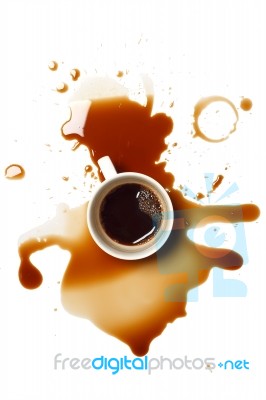 Coffee Spill Stain Accident White Background Stock Photo