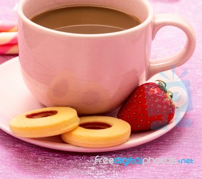 Coffee With Cookies Represents Caffeine Biscuits And Crackers Stock Photo