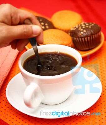 Coffee With Cupcakes Stock Photo