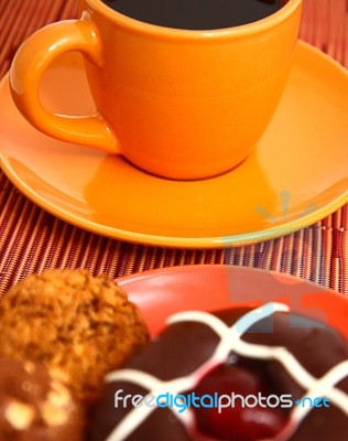 Coffee With Donuts Cookies Stock Photo