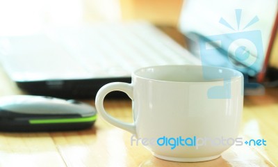 Coffee With White Notebook Stock Photo