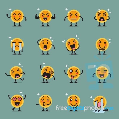 Coin Character Emoji Set Stock Image