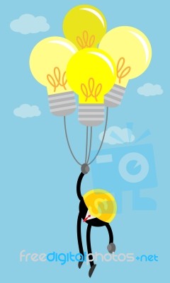 Coin Money In The Air By Idea Light Bulb Balloon Stock Image