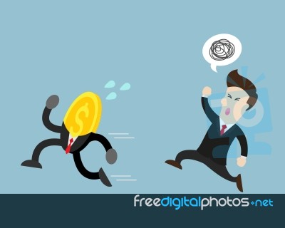 Coin Run Away From Businessman Who Try To Catch Him Stock Image