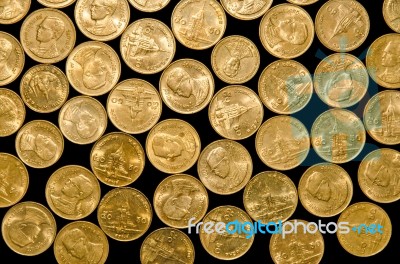 Coin Stack On Black Background Stock Photo