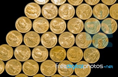 Coin Stack On Black Background Stock Photo