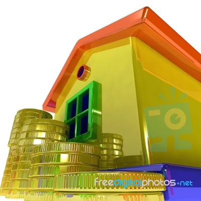 Coins Around House Shows Real Estate Investments Stock Image