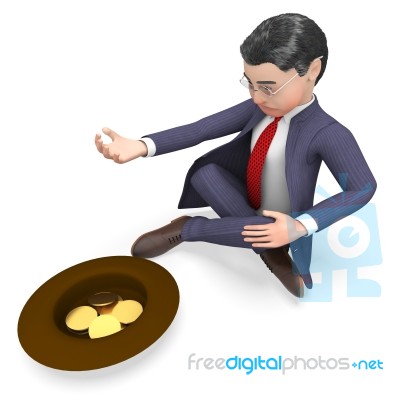 Coins Begging Indicates Business Person And Cash 3d Rendering Stock Image