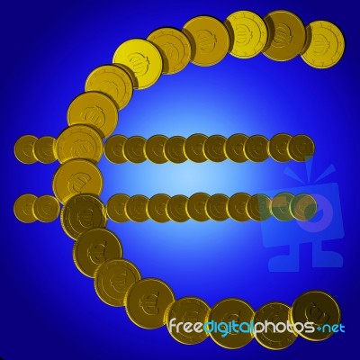 Coins Euro Symbol Shows European Sales Stock Image