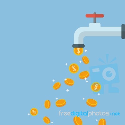 Coins Fall Out Of The Water Tap Stock Image