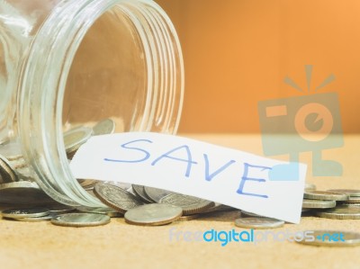 Coins In Glass Jar For Money Saving Financial Concept Stock Photo