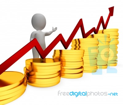 Coins Increase Represents Business Person And Advance 3d Renderi… Stock Image