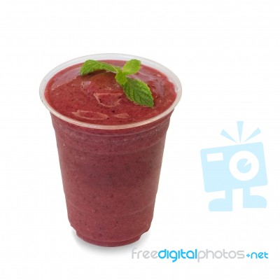 Cold Fresh Berry Smoothie In Takeaway Glass Isolated On White Ba… Stock Photo