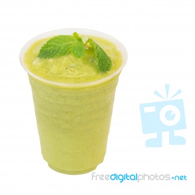 Cold Fresh Mango With Peppermint Smoothie In Takeaway Glass Isol… Stock Photo