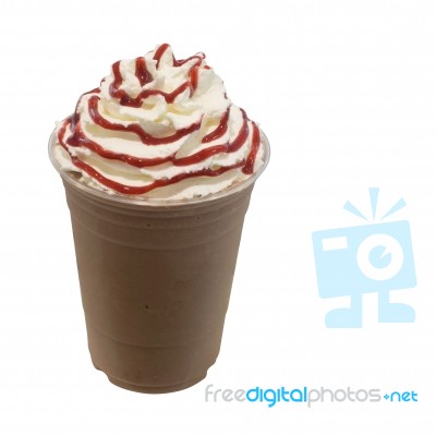 Cold Fresh Mocha Coffee Smoothie In Takeaway Glass Isolated On W… Stock Photo