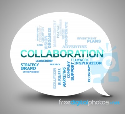 Collaboration Bubble Indicates Team Together And Networking Stock Image