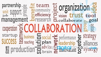 Collaboration Concept In Word Cloud Isolated On White Background… Stock Image