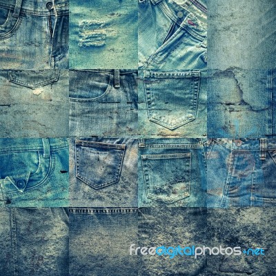 Collage Set Of Jeans Background Stock Photo