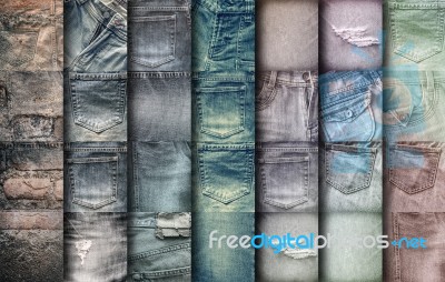 Collage Set Of Jeans Background Stock Photo