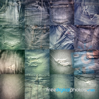 Collage Set Of Jeans Background Stock Photo