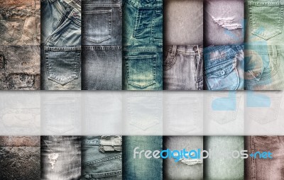 Collage Set Of Jeans Background Stock Photo