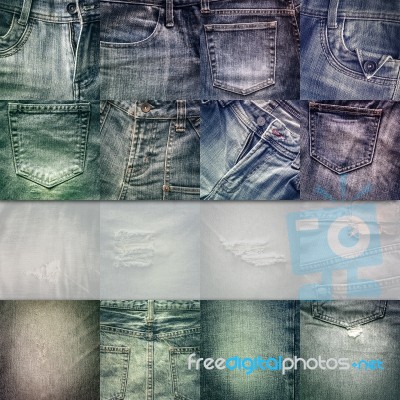 Collage Set Of Jeans Background With Blank For Text Stock Photo